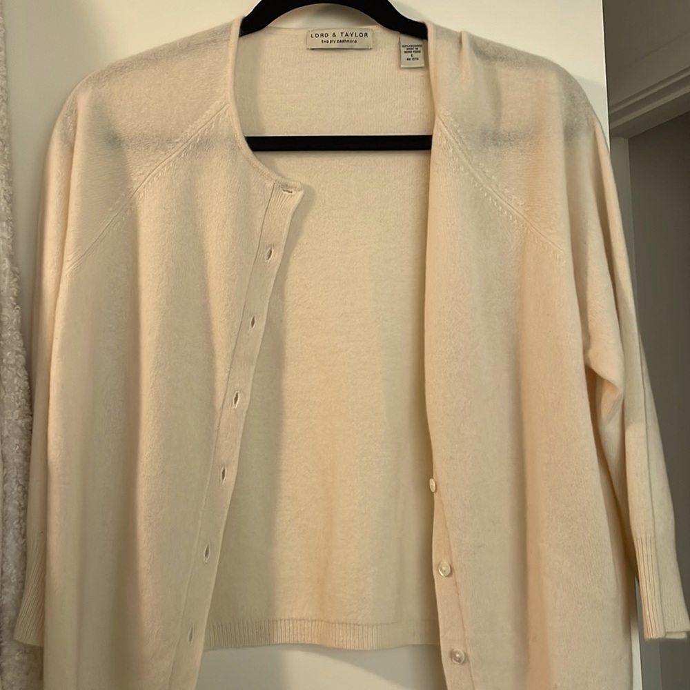 Lord & Taylor Cream Cashmere Cardigan